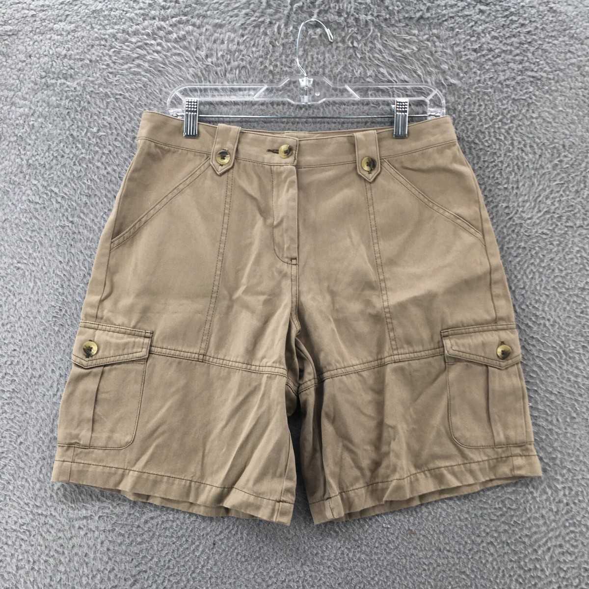 Moda International Cargo Shorts Womens 10 Beige Cotton Mid Rise Zip Fly  Casual