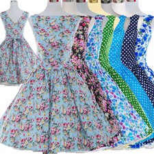 Retro Rockabilly 50s 60s Swing Vintage Dress Casual Print Floral Polka Dot Dress