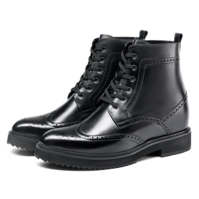 US10 Chamaripa 10cm/4'' Men elevator shoes black LEATHER Height Increase Boots