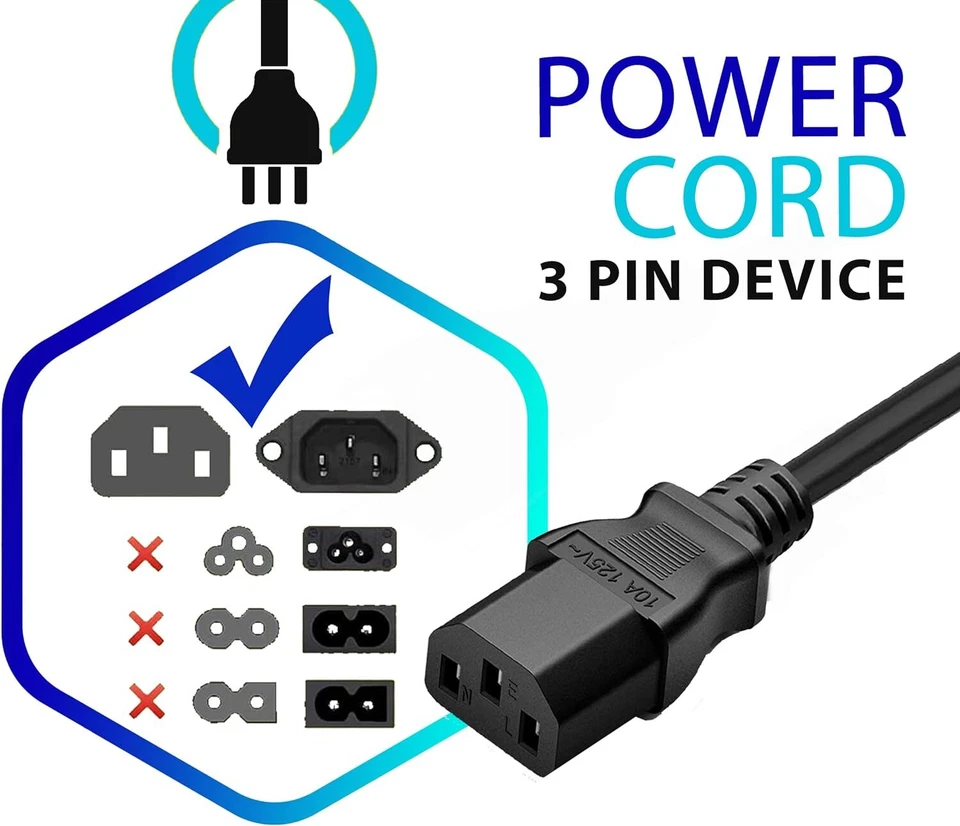Lot 1-100 AC 3 Prong Universal Power Cord Short 3FT Cable For Desktop PC Xbox HP - Image 3 of 3