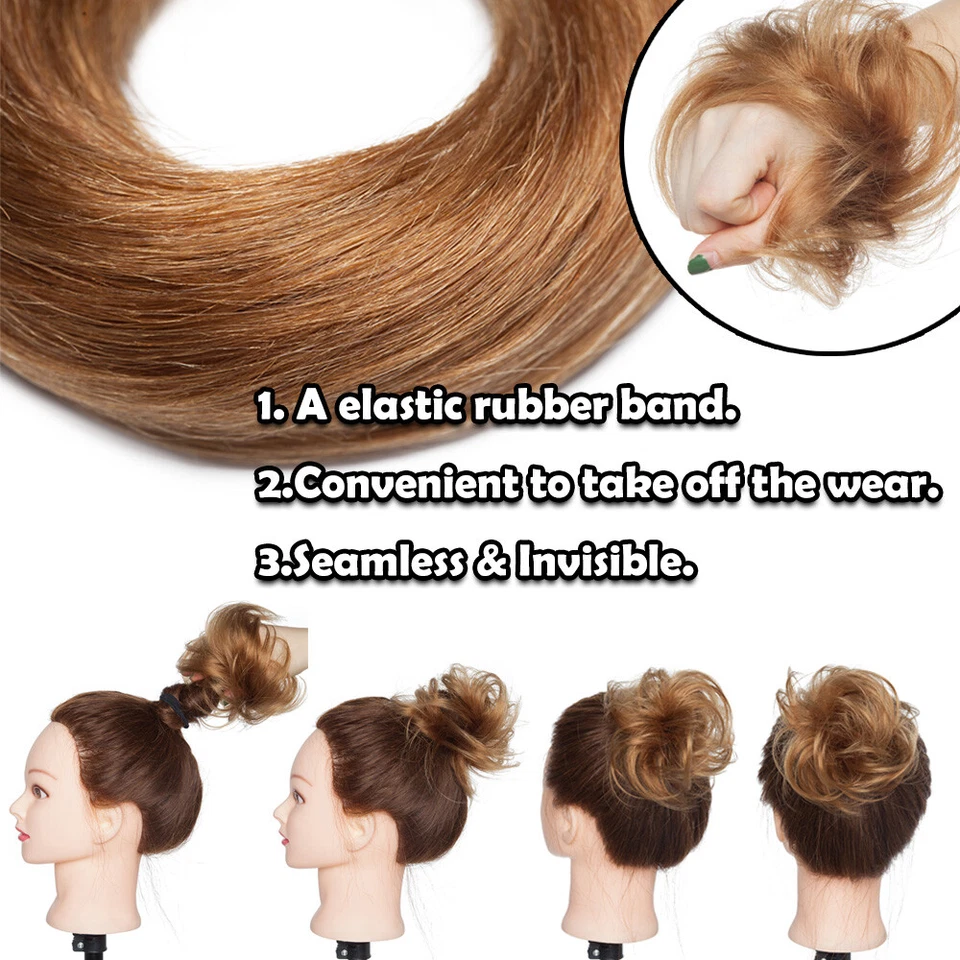 100% Remy Echthaar Dutt Messy Bun Clip in Zopf Scrunchie Extensions Haarteile - Bild 4 von 4