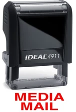 MEDIA MAIL stamp text on an IDEAL 4911 Self-inking Rubber Stamp with RED INK