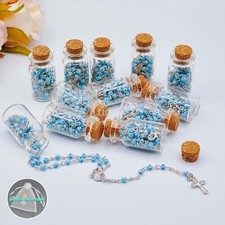 US 12pcs Rosary In Glass Baby with Cross Blue Beads Rosary Recuerdos De Bautizo