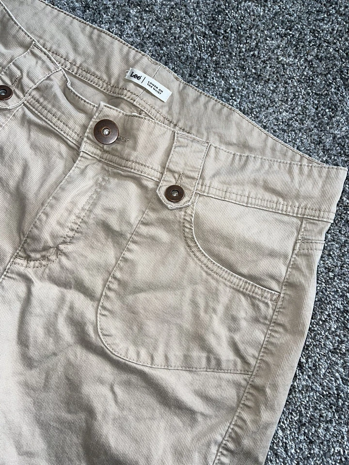 Pantalones Cortos Lee Para Mujer Caqui Tiro Bajo MIDI Texturizados Lindo Marrón Informal 1614 XL Foto 2 de 4