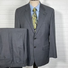 Chaps Suit Men 41 31W 30L Gray Blue Pinstripe Wool  Classic Career Neutral 2pc