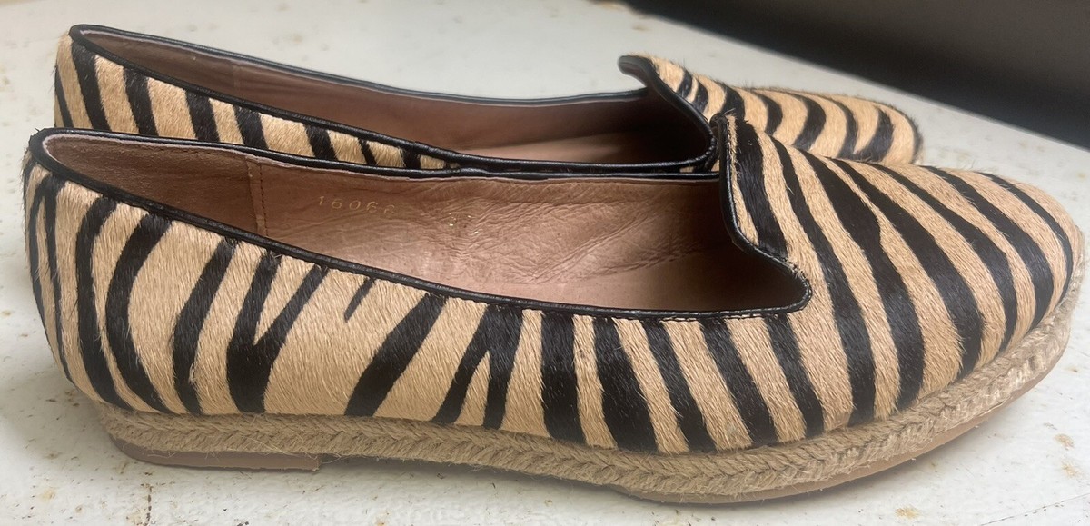 All Black Cow Fur Zebra Print Espadrilles Tan & Black Size 37 (6.5