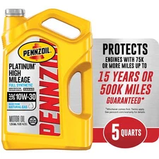 Pennzoil Platinum High Mileage Full Synthetic 10W-30 Motor Oil 5 Quart Motor Oil