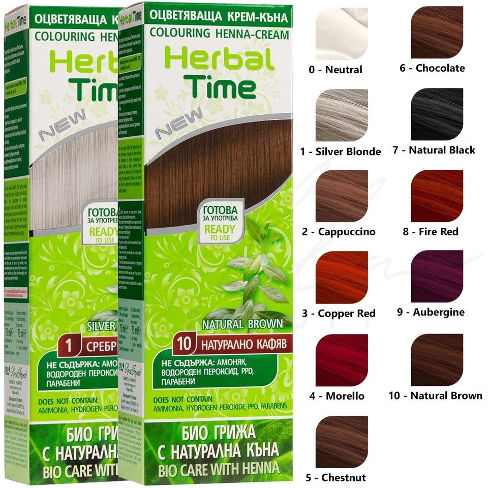 Herbal Time Henna Hair Coloring Cream Dye Natural Bio Colorant Ready To Use 75ml
