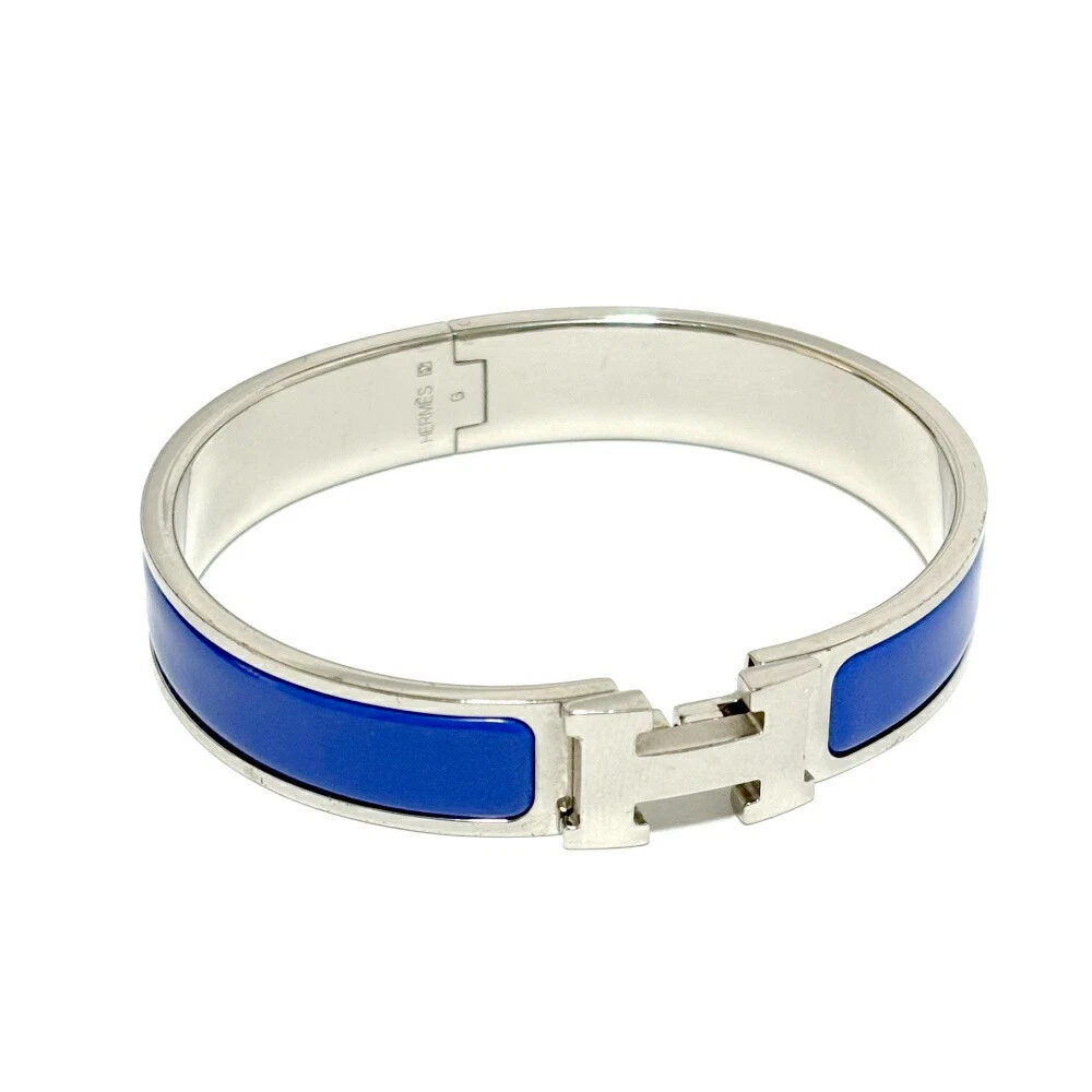 HERMES Clic Clac H Bangle Bracelet PM Silver w/ Blue Enamel | eBay