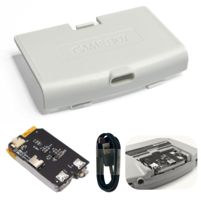 Game Boy Advance GBA USB-C Battery 1800 mAh 3.7 V w/ WHITE Battery Cover & Cable