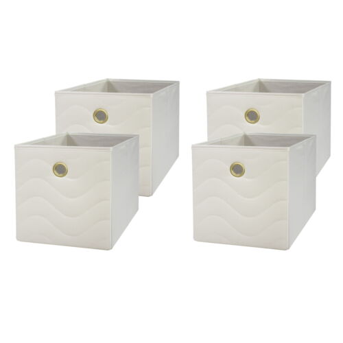 Collapsible Quilted Fabric Cube Storage Bins , 4 Pack, Vanilla Dream