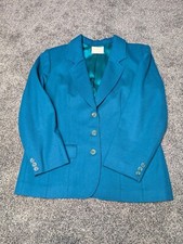 Vintage Pendleton Womens Teal Green Wool Blazer Jacket Size Med Read Coat