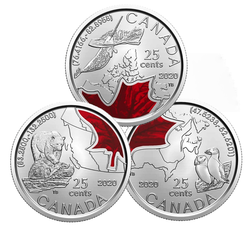 🇨🇦 Canada Special Connecting 25 cents quarter coins, Fauna, Birds, Bear, 2020 - Afbeelding 1 van 2