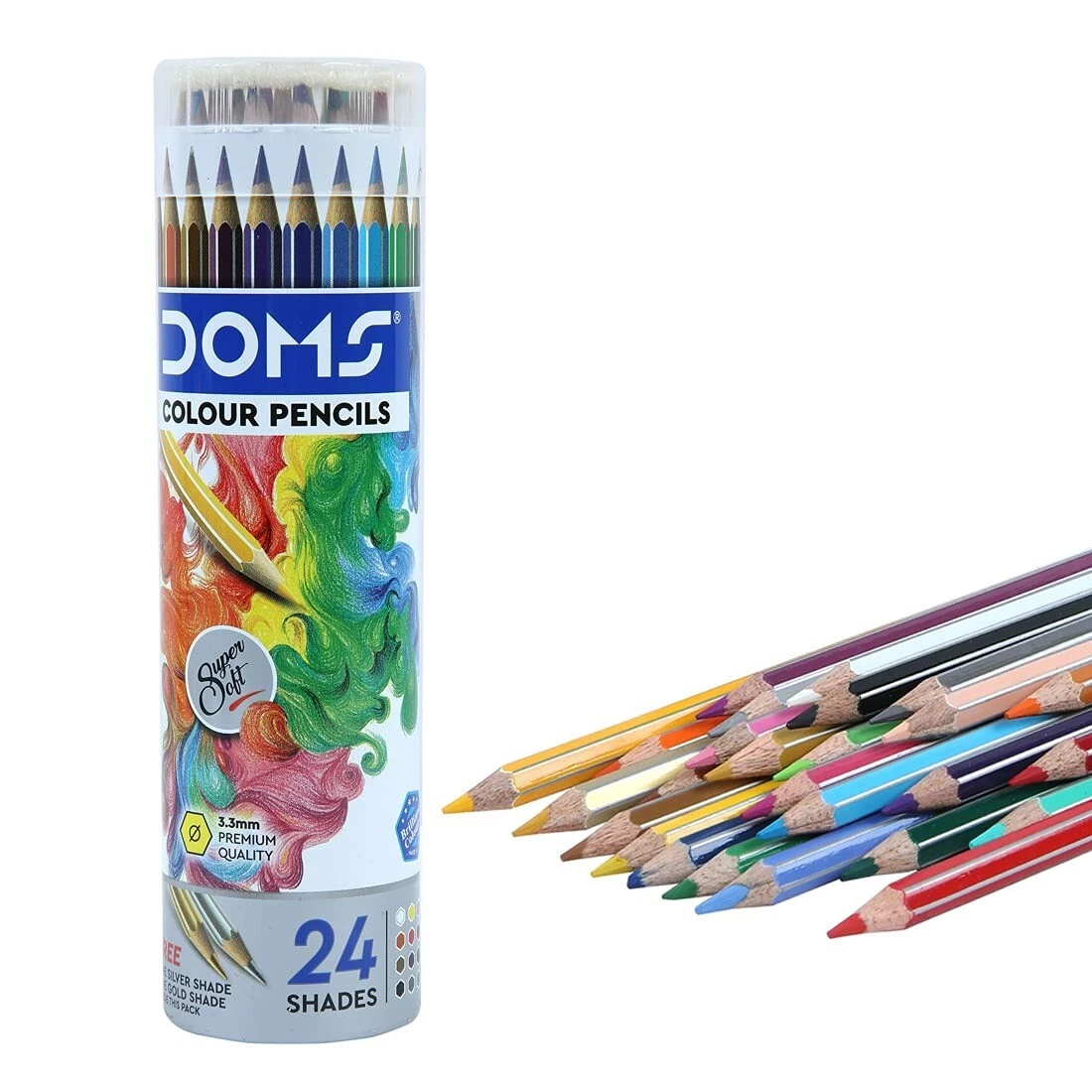 DOMS Non Toxic Color Pencil Set in Round Tin Box 24 Multicolor Shades