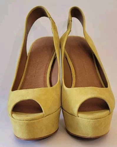 ZARA LIME YELLOW SUEDE LEATHER PLATFORM HEELS PEEP TOE SHOES EU38 UK5 - Picture 12 of 12