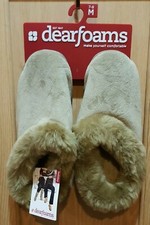 Dearfoams DF421 Mohair Beige Velour Fur Trimmed Indoor/Outdoor Slippers M 7-8 