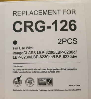 2 Pack Replacement CRG-126 Toner Cartridge ImageClass LBP-6230dw Printer New