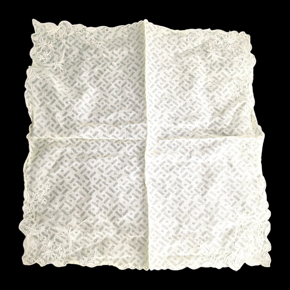 "Hermoso pañuelo de boda de colección Hanky verde pálido con bordado blanco de 10,5""" Foto 2 de 3
