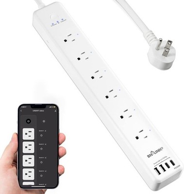 BN LINK Smart Plug Power Strip Wifi 6 Outlets USB A and USB C - Alexa Google