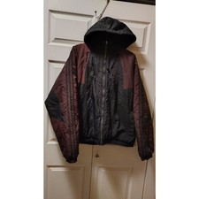 Vintage 90s Adidas Maroon and Black Color-Block Hooded Jacket Large