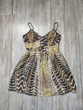 Forever 21 Skater Dress Multicolor Tribal Print V Neck Sleeveless Lined Sz M EUC