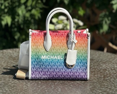 Michael Kors Mirella Women Small Shopper Top Zip Crossbody Tote Bag Rainbow MK