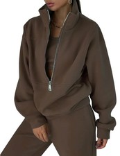 Womens Fleece 2 Piece Outfits Sweatsuit Half Zip Pullover Sweatshirt Joggers ...