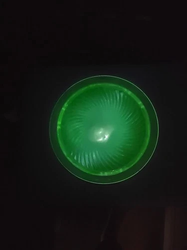 Vtg Hocking Glass Green Depression Uranium "Spiral" 3 Footed Cake Plate 10”