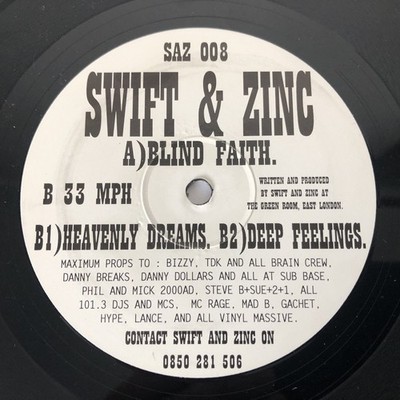 Swift & Zinc   Blind Faith (12 ) Brain Progression   SAZ 008 [1995 D&B  JUNGLE]