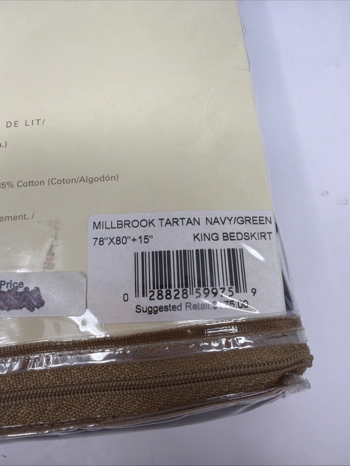 Falda de cama Ralph Lauren Millbrook tartán a cuadros king azul marino/verde RARA *LEER* Foto 3 de 4