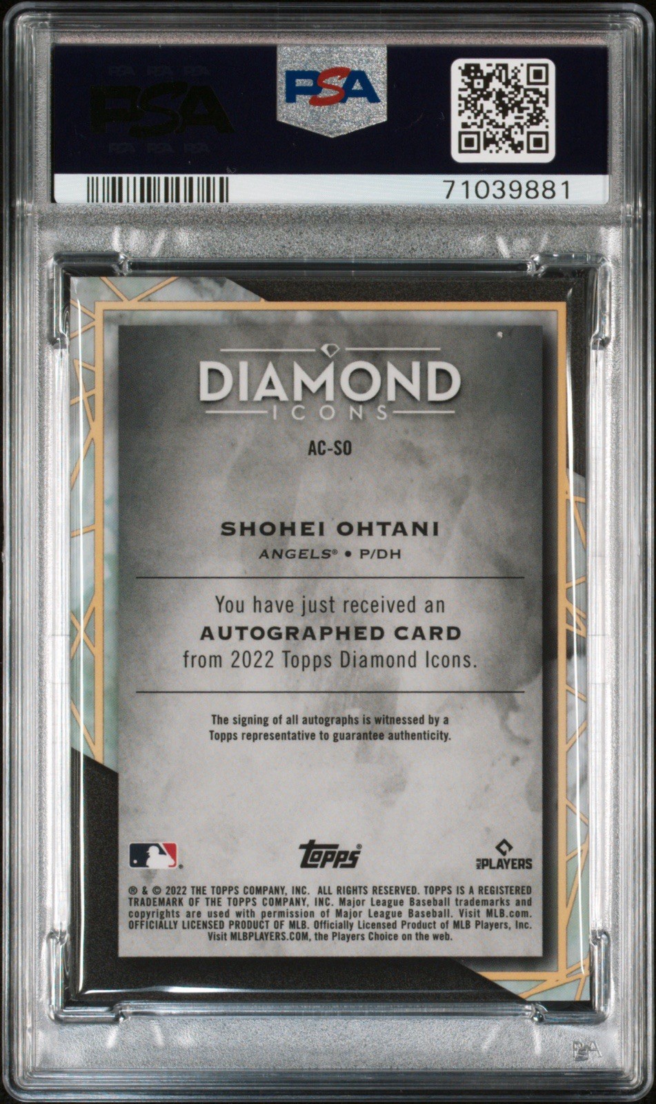 2022 Topps Diamond Icons Autographs Shohei Ohtani On Card Auto /25 PSA 9 #ACSO view 2