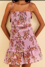 Farm Rio Active Floral Smocked Mini Dress Sz XXS Floral Monkey Lilac