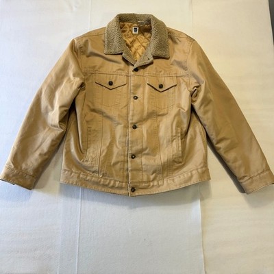 Vintage Y2K GAP Men's Tan Sherpa Lined Trucker Jacket Winter Warm Size L