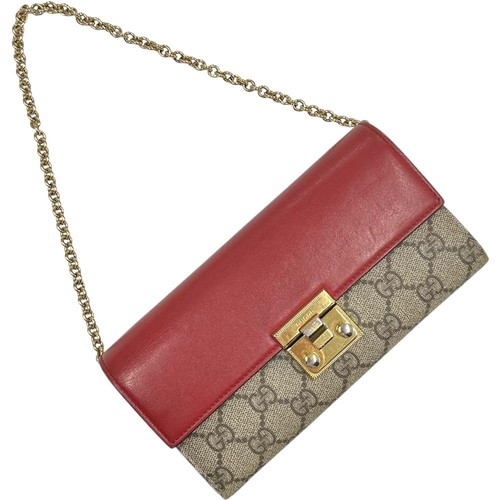 GUCCI Continental Wallet PADLOCK GG Supreme Removable Shoulder Chain Red USED - Picture 6 of 18