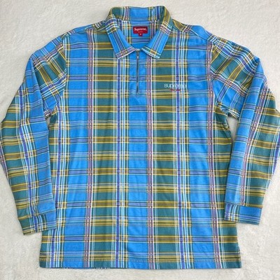 Supreme New York Plaid Long Sleeve Quarter Zip Polo Blue Yellow Mens Medium