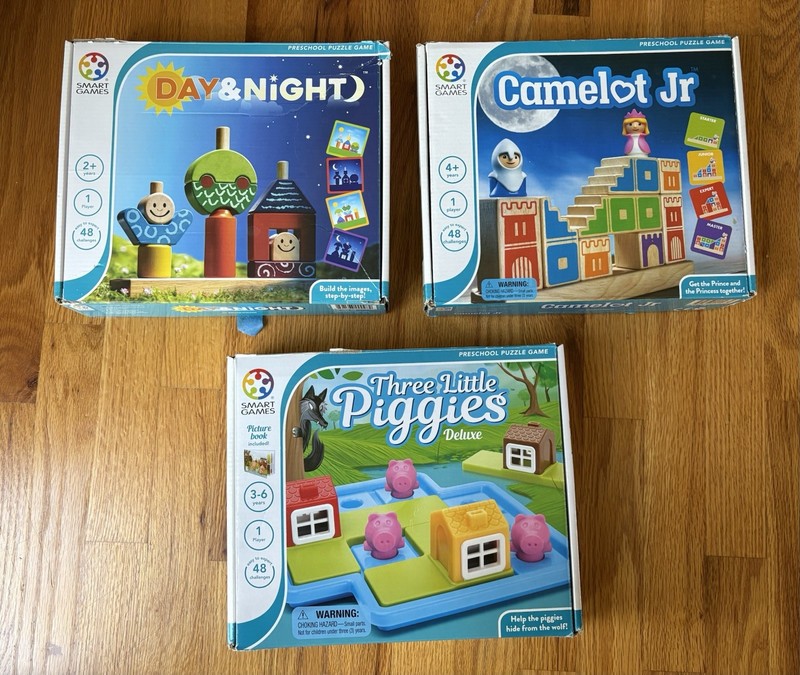 3 Smart Games Preschool Puzzles: Day & Night, Camelot Jr, Three Little Piggies