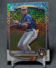 Luis Pena 1st Chrome Mojo Refractor Rookie RC 2025 Bowman Card #BCP-38 Brewers. rookie card picture
