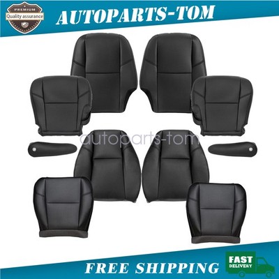 For 07-14 Cadillac Escalade Front & 2nd Row Bottom & Top PERF Seat Cover Black