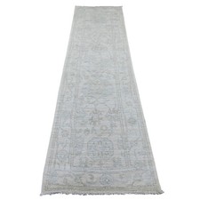 2'7"x9'8" Ivory Afghan Angora Oushak Wool Hand Knotted Runner Oriental Rug 21693