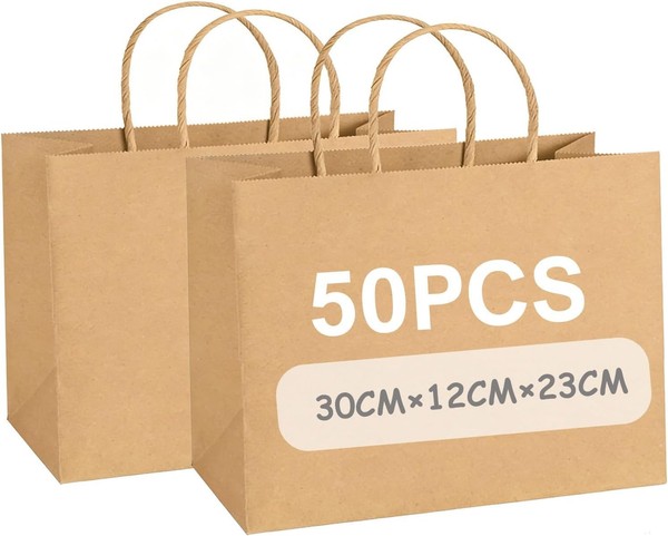 PapiertüTen 50 StüCk Kraft 30X12X23Cm GeschenktüTen Zum Verpacken Geburtstag-image