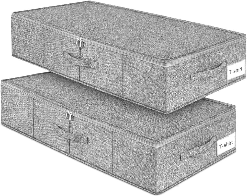 2 Contenitori Sottoletto Rigidi 50L - Salvaspazio con 3 Maniglie Rinforzate