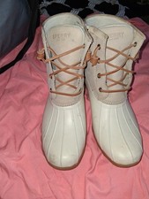 New! Sperry Top-Sider Women’s Saltwater Canvas Oat/Gold duck Boot Size 11 M