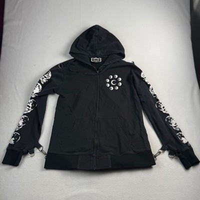 Killstar Black Moon Skull Bondage Zip Up Hoodie Large Celestial Goth Straps