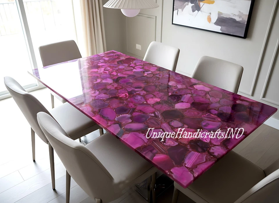 Handmade Pink Agate Stone Coffee Table – Luxury Living Room Home Decor slabs - Image 2 of 4