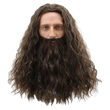 Mens Wizard Beard and Wig Dark Brown Long Curly Wig Wizard Costume Halloween ...