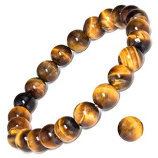 DAZCOLO 8mm Natural Gemstone Stretch Bracelet, 7.5 inch, Golden Tiger Eye