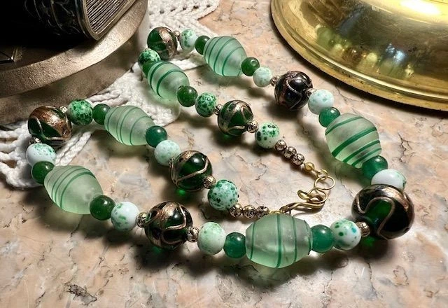 Pendentif en verre de Murano de Venise améthyste et or et Ensemble de