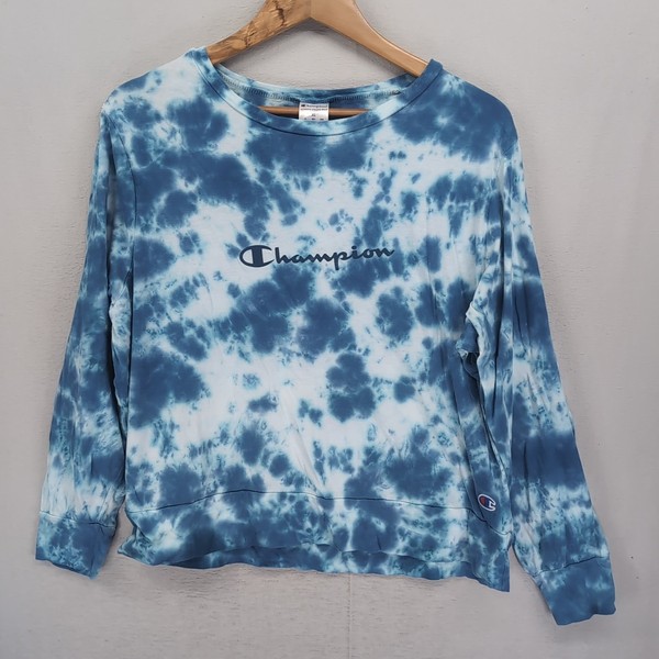 Champion Womens Sweatshirt Crew Neck Tie Dye Logo Long Sleeve XL Casual