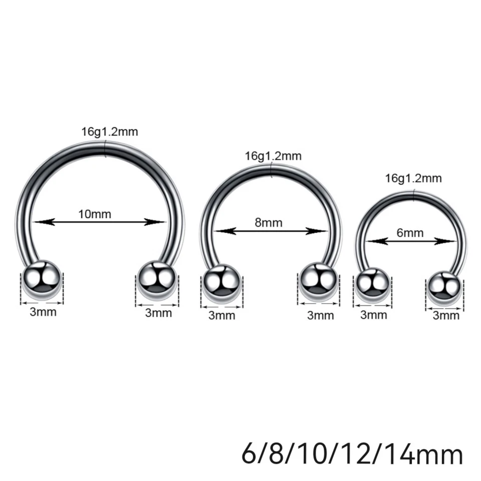 Piercing PRESTERILIZZATO Orecchio naso Labbra Ferro di Cavallo Anello 316L Accia - Immagine 2 di 4