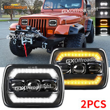 Pair 7x6 Black Led Headlights Fit Jeep Wrangler Yj 1987-1995 Comanche Mj 1986-92
